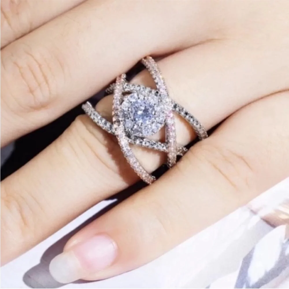 NEW SILVER ROSE GOLD DIAMOND RING - Picture 3 of 6